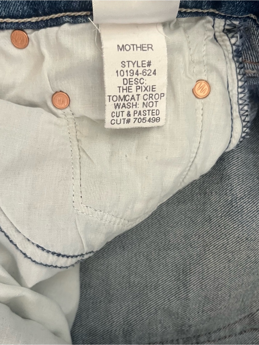 MOTHER Pixie Tomcat Crop Not Cut & Pasted Jeans Size 26 Raw Hem See Note - Picture 9 of 16